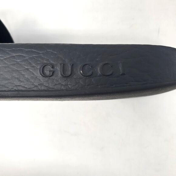 Gucci Logo Slides Rubber Sandals Slip On Black Italy Womens Size 40 US 10 - Picture 9 of 14